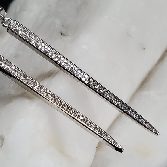 Platinum-plated Earrings White Topaz  "Arrows" - Picture 3 of 6